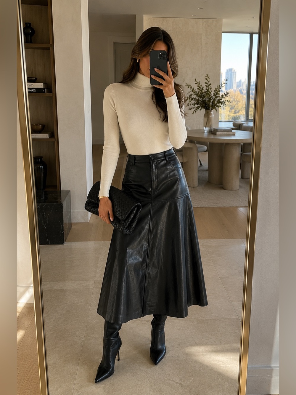 Kobi Halperin Rhea Faux Leather Circle-Cut Midi Skirt Black Size 6 NWT